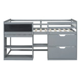 Low Loft Bed With Rolling Desk, Shelf And Drawers - Furniture Home Direct
