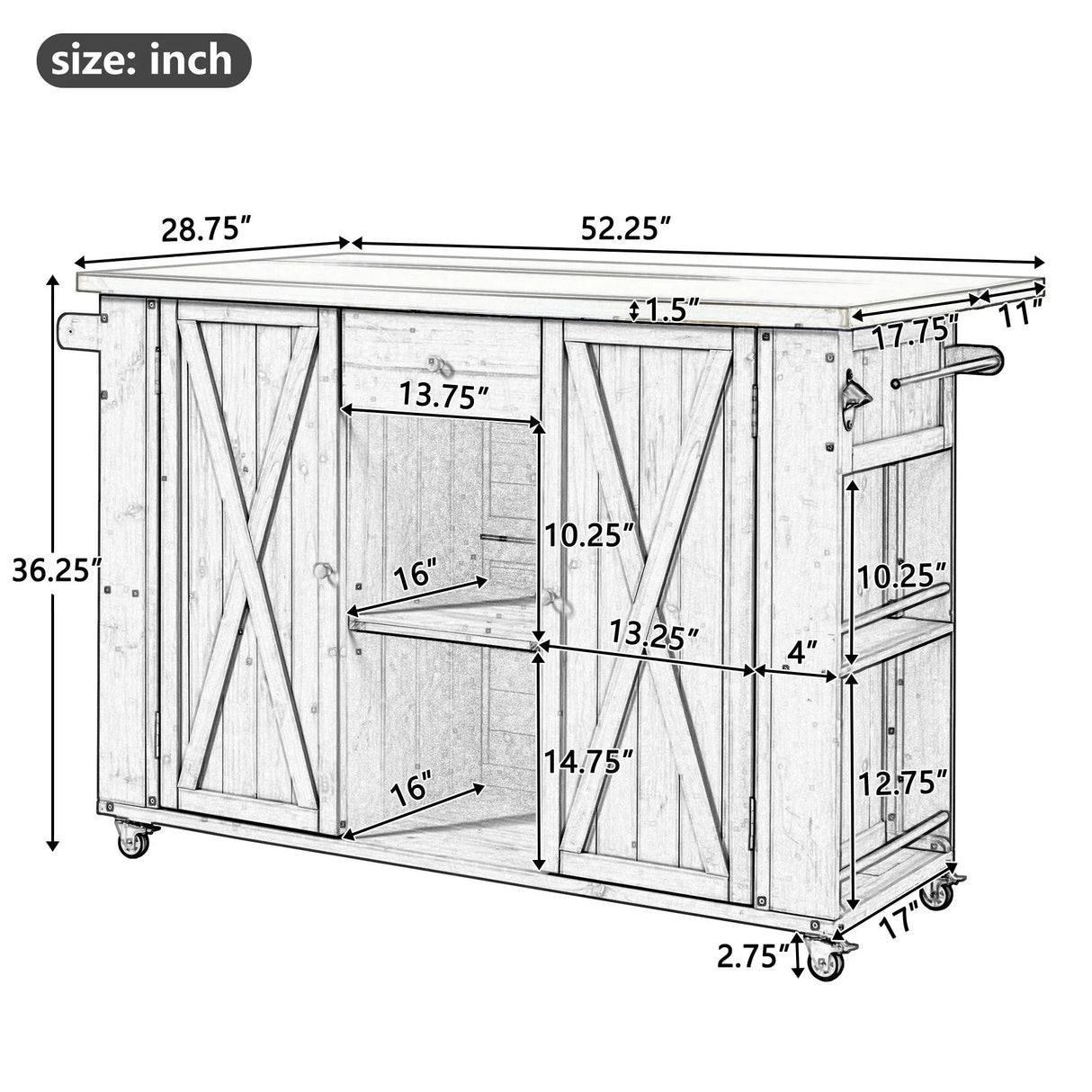 Outdoor Kitchen Island With Stainless Steel Top, Ample Storage Space, Towel And Spice Racks And A Bottle Opener - Furniture Home Direct