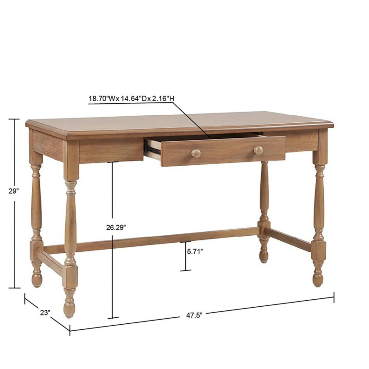Tabitha - Desk With Drawer And Turned Legs - Natural - Furniture Home Direct