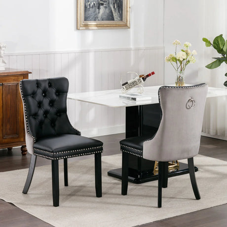 Nikki - Modern, High-End Tufted Solid Wood Contemporary PU And Velvet Upholstered Dining Chair With Wood Legs Nailhead Trim (Set of 2) - Furniture Home Direct