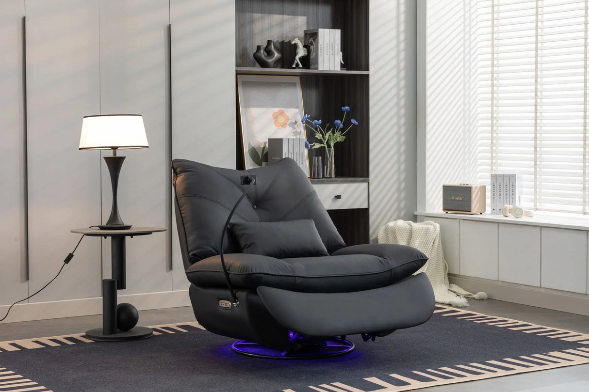270 Swivel Glider Recliner Chair, Power Recliner Rocking Chair, USB Port Charge For Nursery Chair With Atmosphere Lamp For Living Room Bedroom Apartment - Furniture Home Direct