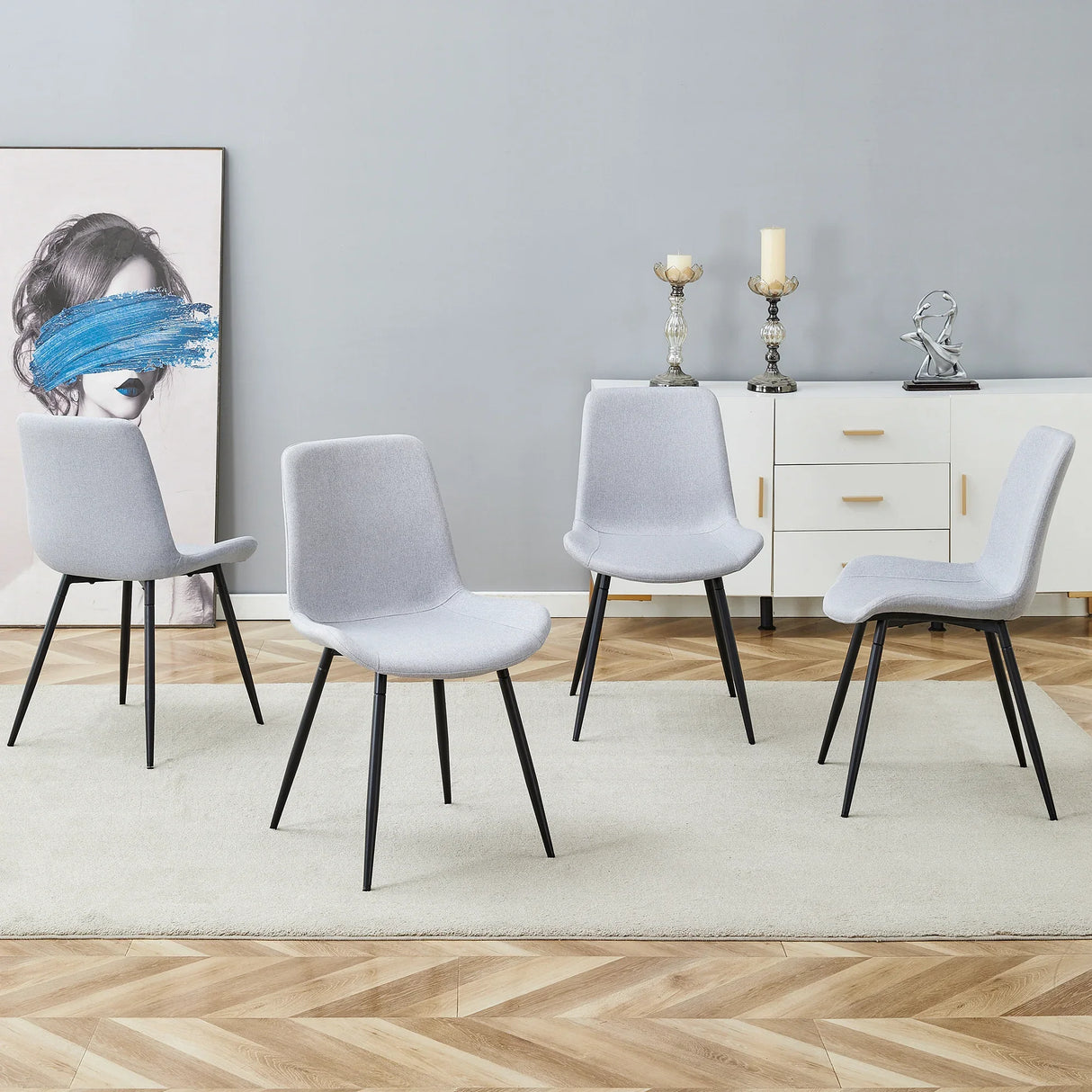Dining Chair Set Modern Light Upholstered Fabric Chairs Gray - Furniture Home Direct