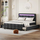 Upholstered Platform Bed With LED Frame, With Trundle And 2 Drawers - Furniture Home Direct