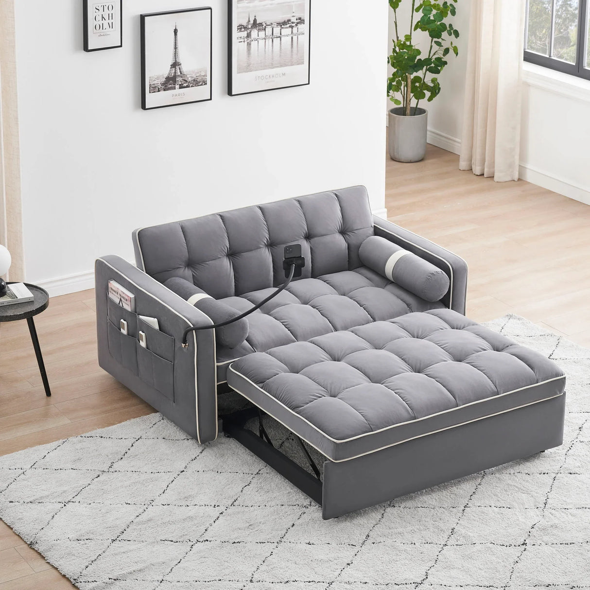 Modern Convertible Sleeper Sofa Couch With Pull Out Bed With Pillows & Side Pockets For Small Space, Living Room - Furniture Home Direct