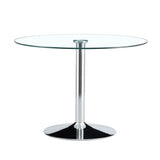 Dining Table Round Glass Top With Chrome Pedestal Silver - Furniture Home Direct