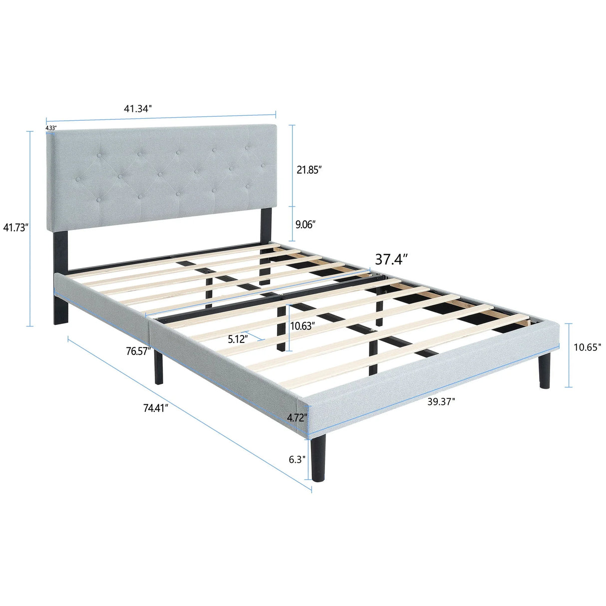 Modern Upholstered Platform Bed Frame With Button Tufted Linen Fabric Headboard - Furniture Home Direct