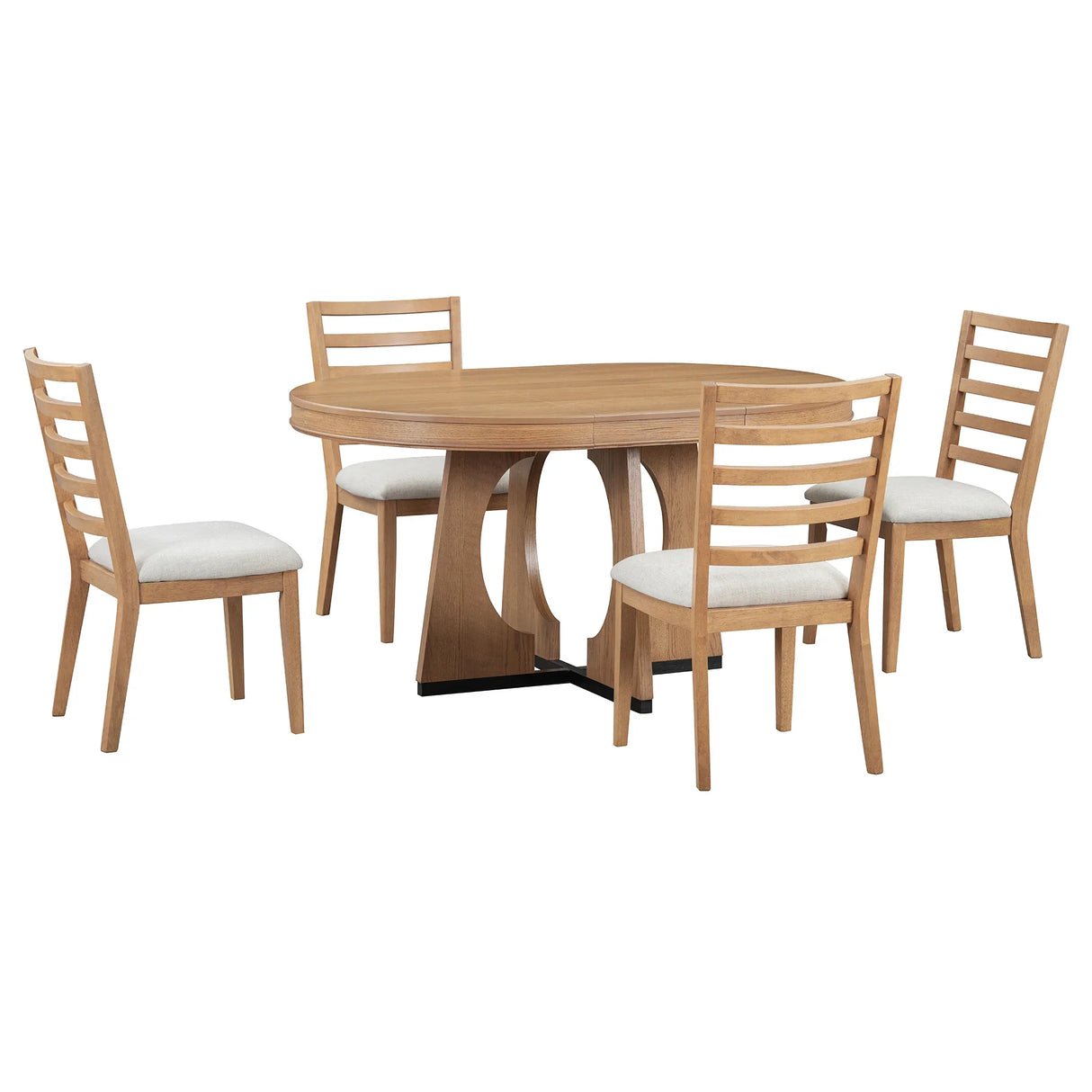 Dining Set Round Wood Table With Ladder Back Chairs Natural - Furniture Home Direct