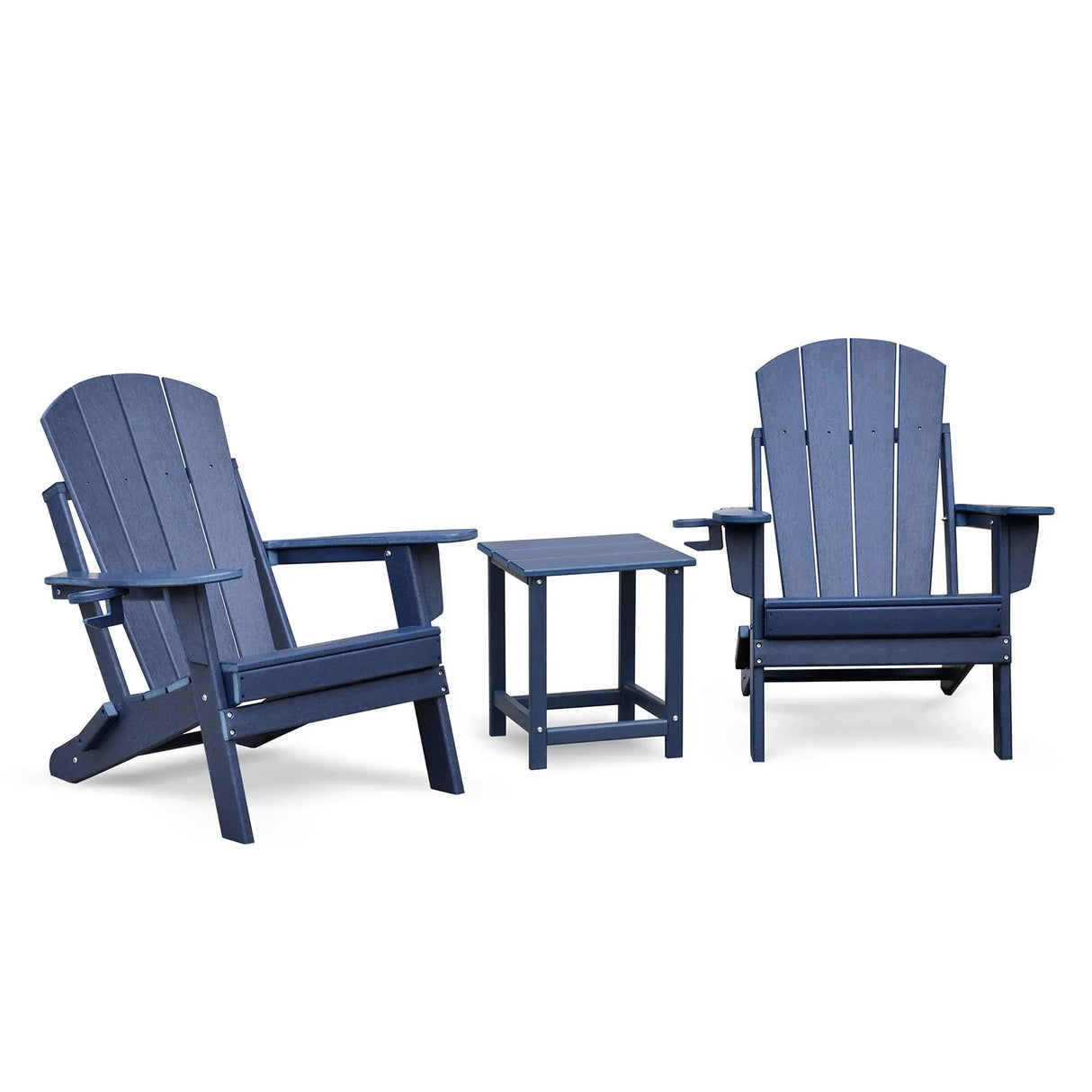 Folding Outdoor Adirondack Chair (Set of 2) And Table Set, Hdpe All-Weather Folding Fire Pit Chair, Ergonomic Design Patio Lawn Chair For Outside Deck Garden Backyardf Balcony - Navy Blue - Furniture Home Direct