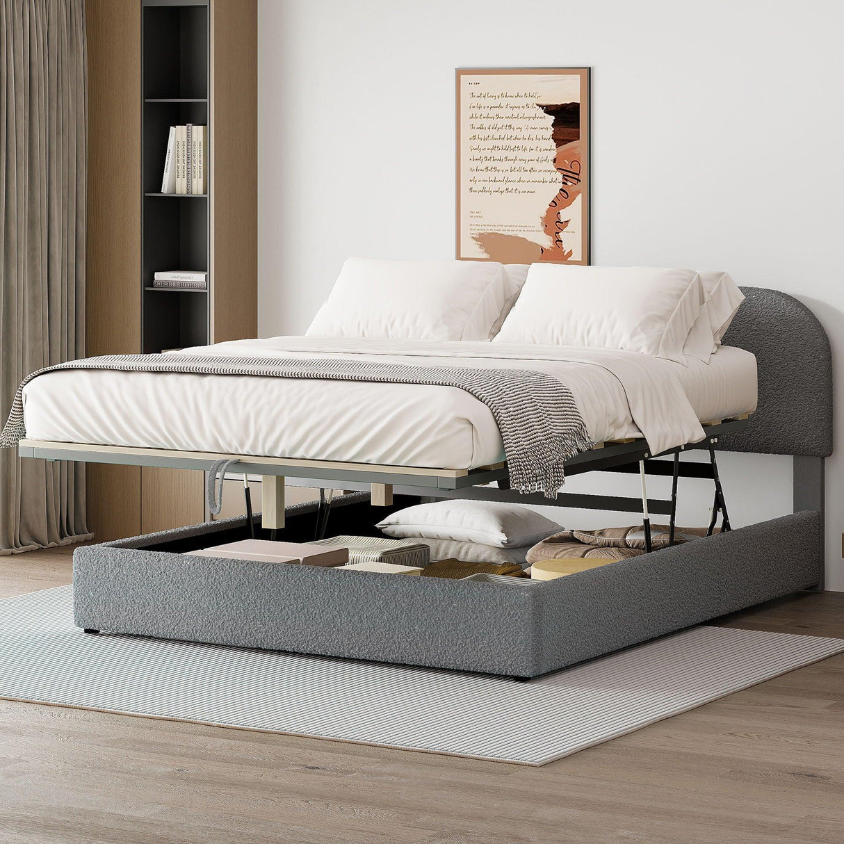 Upholstered Platform Bed With Hydraulic Storage System - Furniture Home Direct