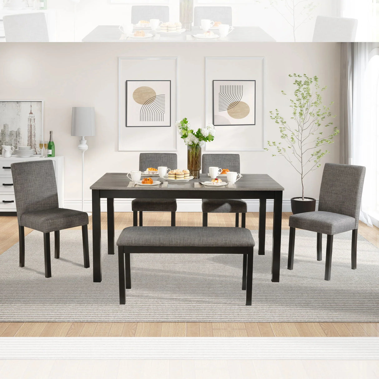 Modern Dining Table Set With Upholstered Chairs For Dining Room - Furniture Home Direct
