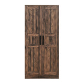 2-Door Wardrobe Armoire with LED and 4 Storage Shelves, Brown - Furniture Home Direct