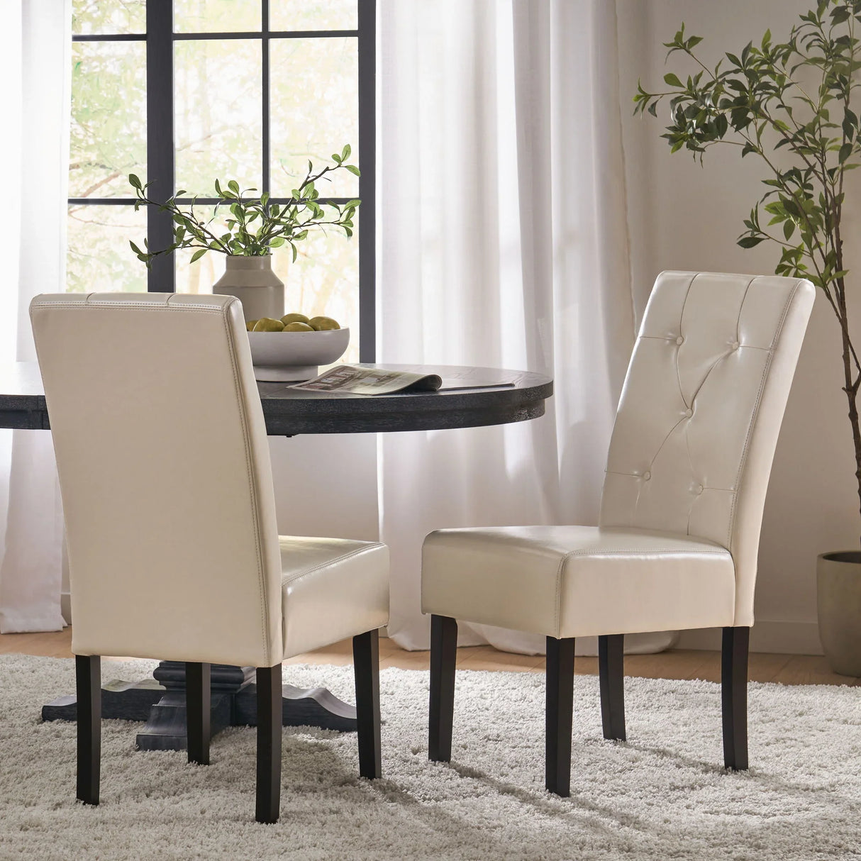 Carter - 5 Tuft Dining Chair With Button Tufted Backrest And Espresso Legs - Ivory