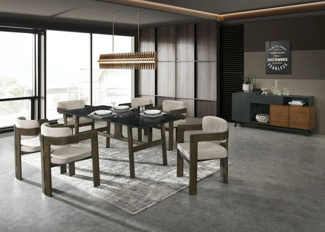 Destin - 8 Pieces Dining Room Set - Ceramic Walnut / Light Gray - Furniture Home Direct