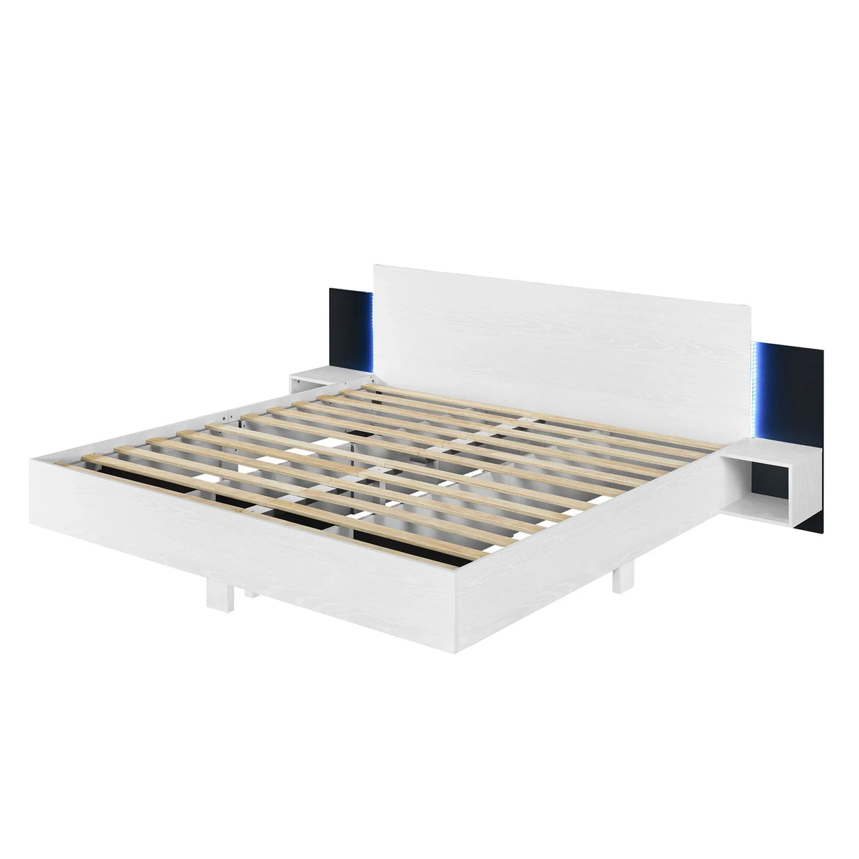 Floating Platform Bed, With LED Lights, Bedside Nightstand - Furniture Home Direct