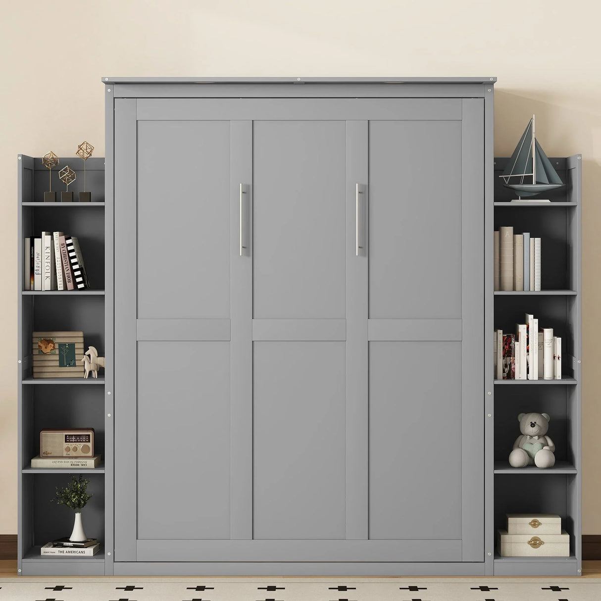 Wall Murphy Bed With Shelves And LED Lights - Furniture Home Direct