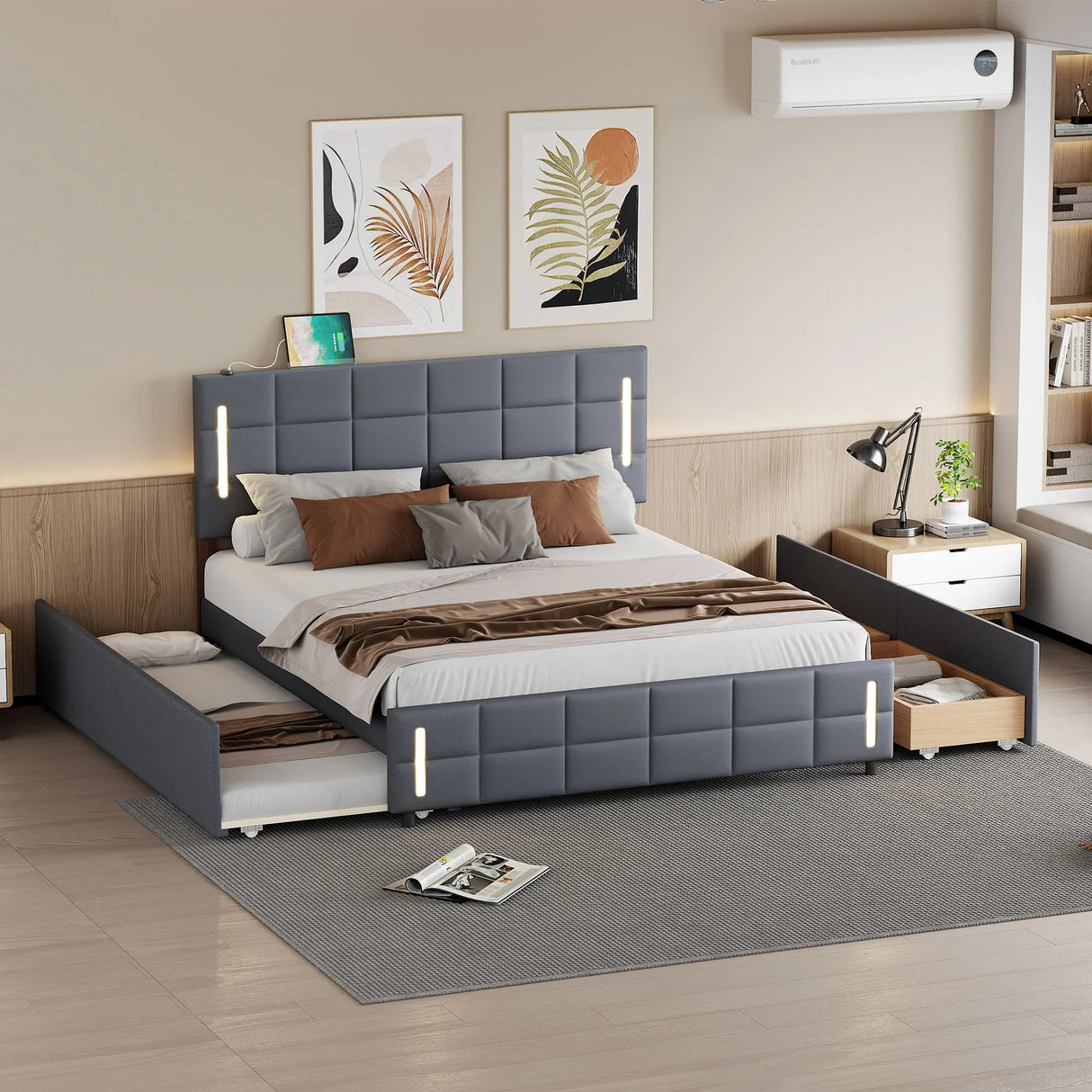 Upholstered Platform Bed With Trundle & Drawers - Furniture Home Direct