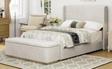 King Bed Corduroy Upholstered Storage Ottoman Light Grey - Furniture Home Direct