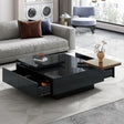 Movable Square Top Coffee Table With 4 Hidden Storage Drawers - Furniture Home Direct