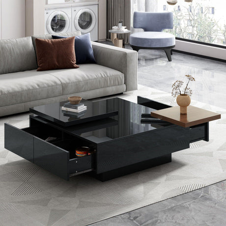 Movable Square Top Coffee Table With 4 Hidden Storage Drawers - Furniture Home Direct