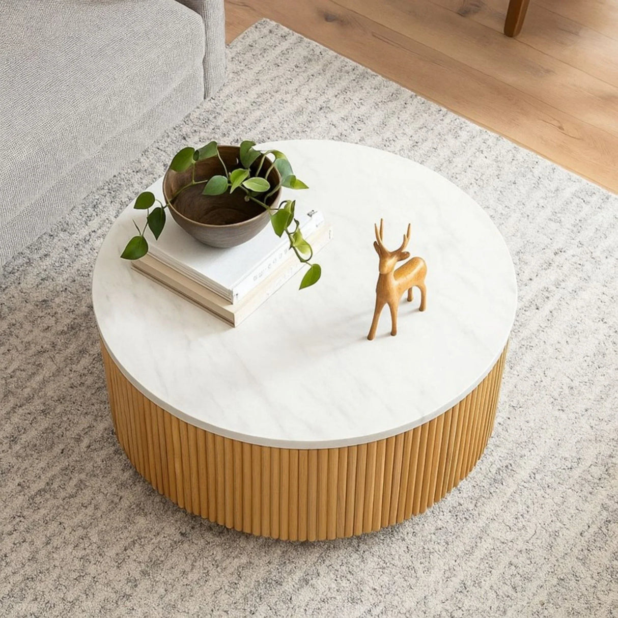 Round Coffee Table With Storage - Natural / White - Furniture Home Direct
