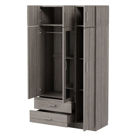 Modern 3 Door Mirror Wardrobe With 2 Drawers And Top Cabinet - Furniture Home Direct