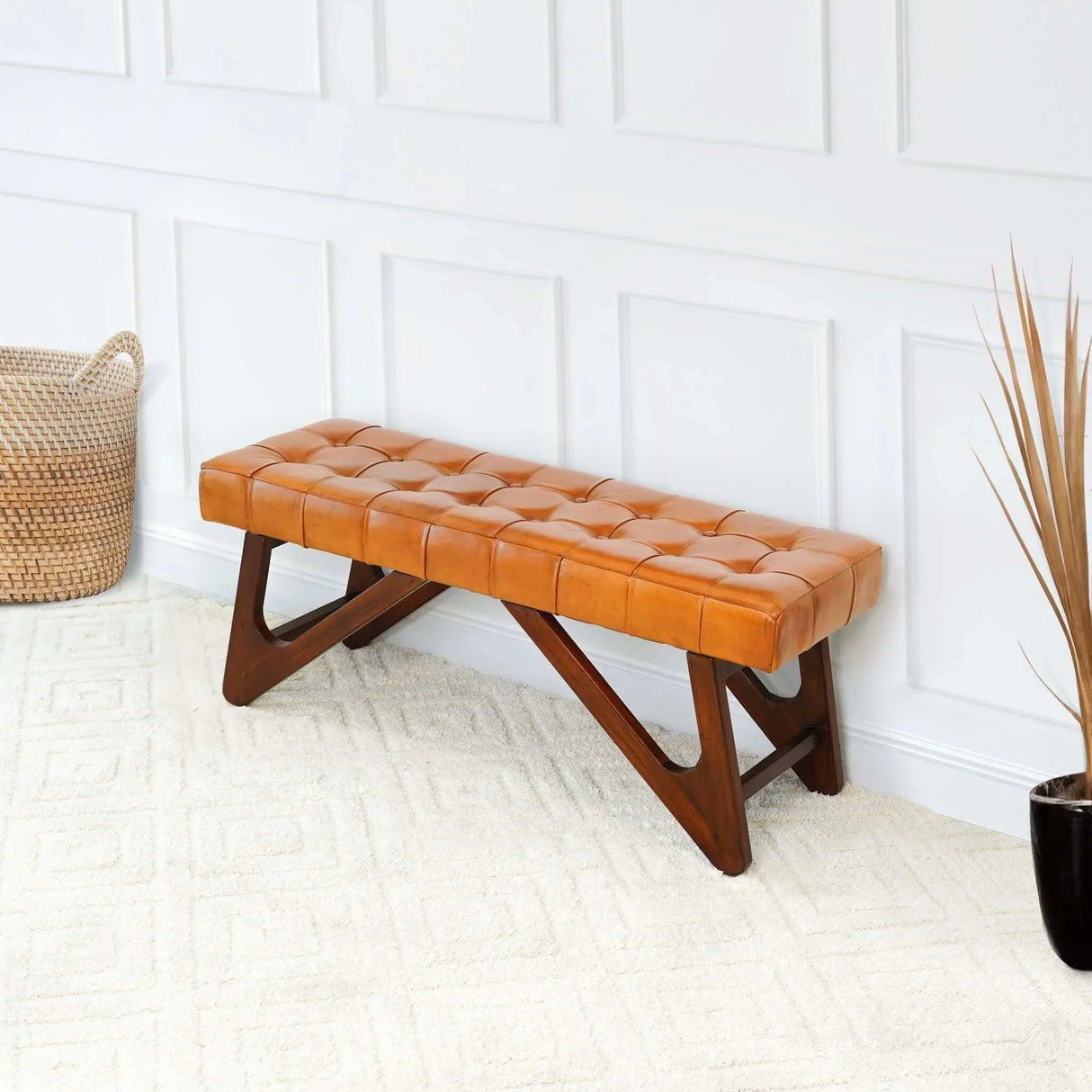 Mia - Bench With Buttons - Brown / Rustic - Furniture Home Direct