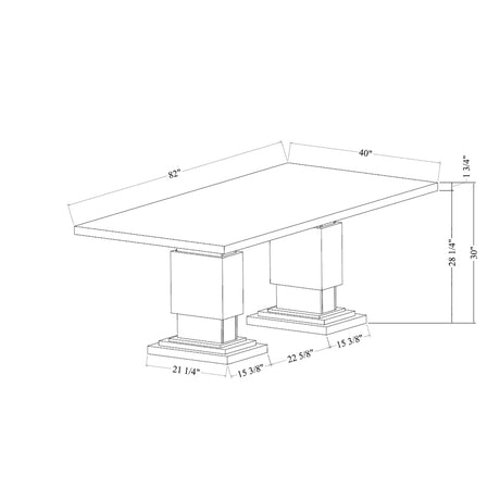 Michelle - Dining Table With Double Pedestal Marble Detailing - Gray - Furniture Home Direct