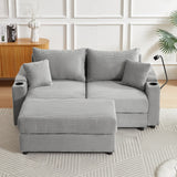 Modern Style Loveseat With Storage, Ottoman, Two USB Ports, Two Cup Holders and Phone Holder - Gray - Furniture Home Direct