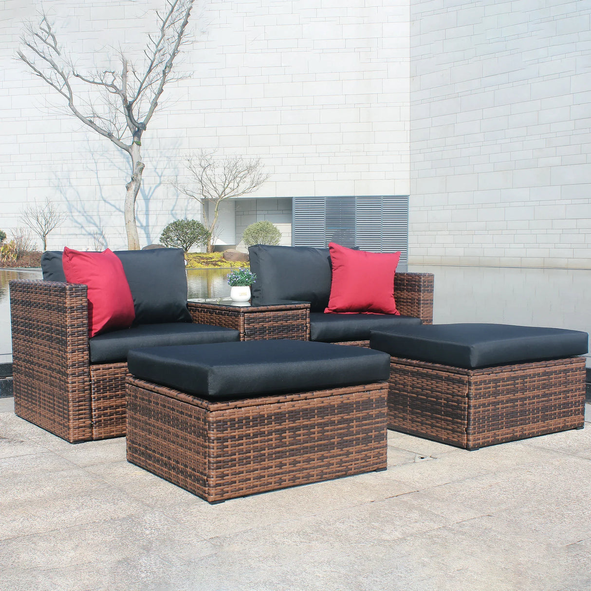 5 Piece Wicker Patio Set With Cushions - Furniture Home Direct