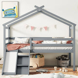 Low Loft House Bed With Slide, Ladder, Safety Guardrails, House Roof Frame - Furniture Home Direct