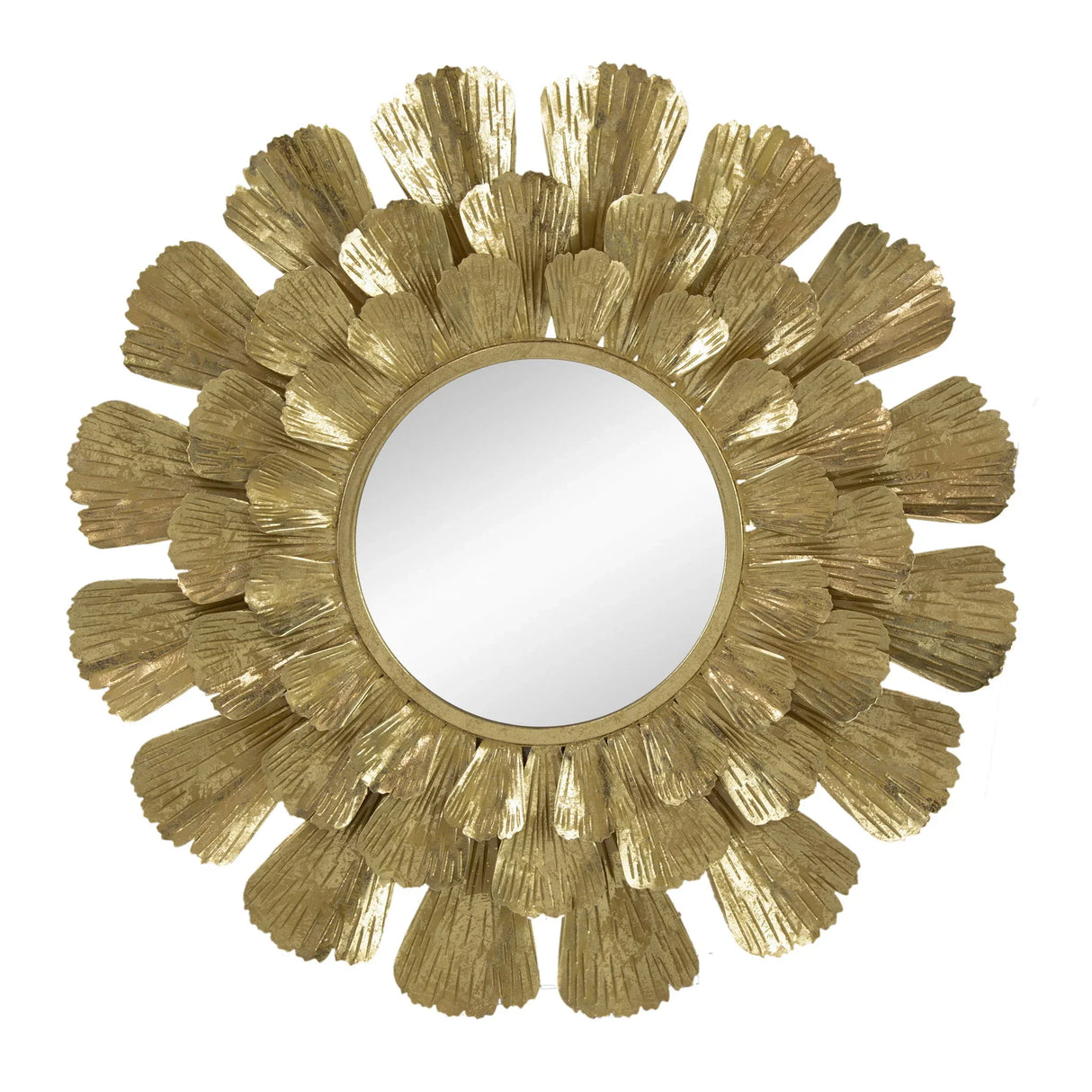 Round Metal Mirror With Trumpet Vine Motif - Gold - Furniture Home Direct