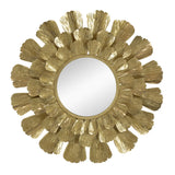 Round Metal Mirror With Trumpet Vine Motif - Gold - Furniture Home Direct
