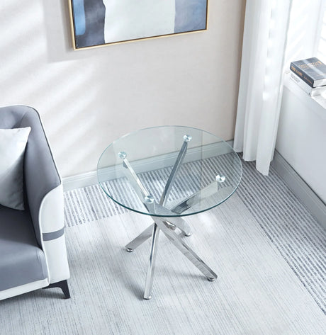 Modern Round Tempered Glass Table With Chrome Legs - Furniture Home Direct