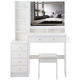 Vanity Desk With Cushioned Stool Mirror Makeup White - Furniture Home Direct