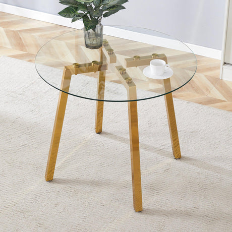 Dining Table Round Glass Top With Metal Base Finish Gold - Furniture Home Direct