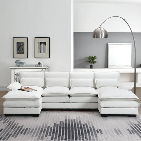 Sectional Sofa Modern U Shaped Chenille Seats 6 White - Furniture Home Direct