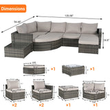 Wicker Outdoor Sectional Set with Curved Ottoman & Glass Top Table - Furniture Home Direct