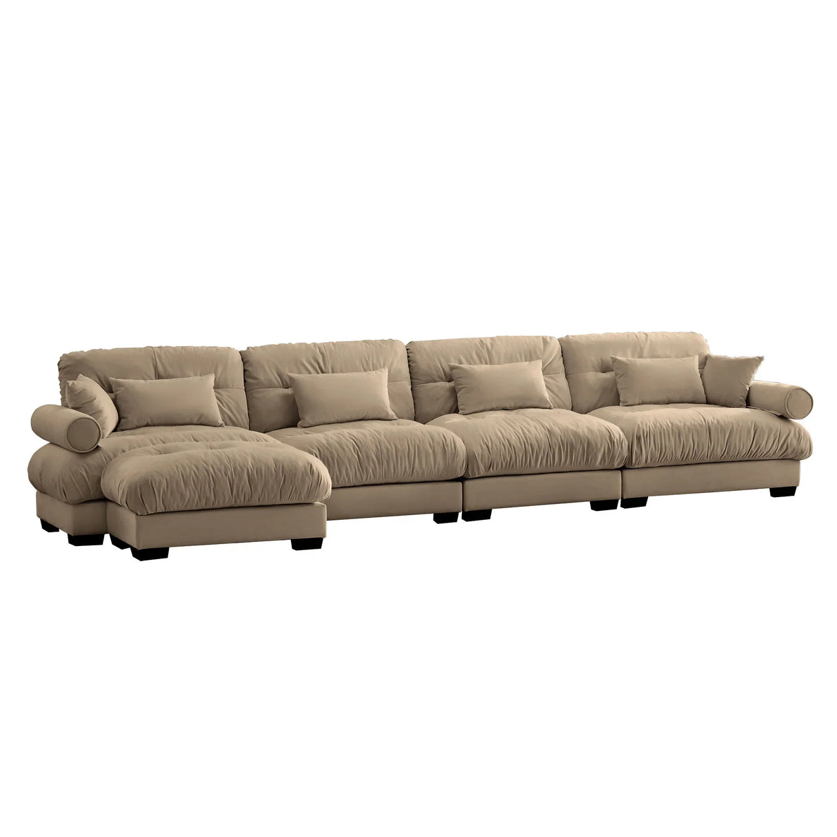 Modern Sectional Sofa With Ottoman, Round Bolster Armrests, Waist And Throw Pillows - Furniture Home Direct