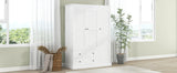 3 Shutter Door Wardrobe Armoire Closet with 2 Drawers, White - Furniture Home Direct
