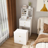 3 In 1 Dressing Table With LED Mirror & Storage Stool, Compact Makeup Vanity - White - Furniture Home Direct