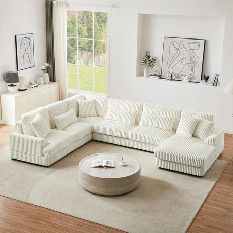 Sectional Sofa U Shaped Oversized With Chaise Beige - Furniture Home Direct