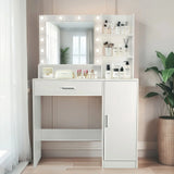 Vanity Desk With Mirror And Adjustable LED Lights, 3 Lighting Modes, Drawer And Storage Cabinet - White - Furniture Home Direct