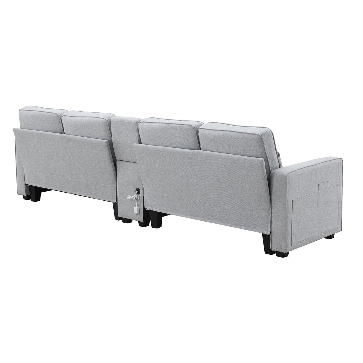 114.2 Sofa With Console 2 Cupholders 2 USB Ports Light Gray - Furniture Home Direct