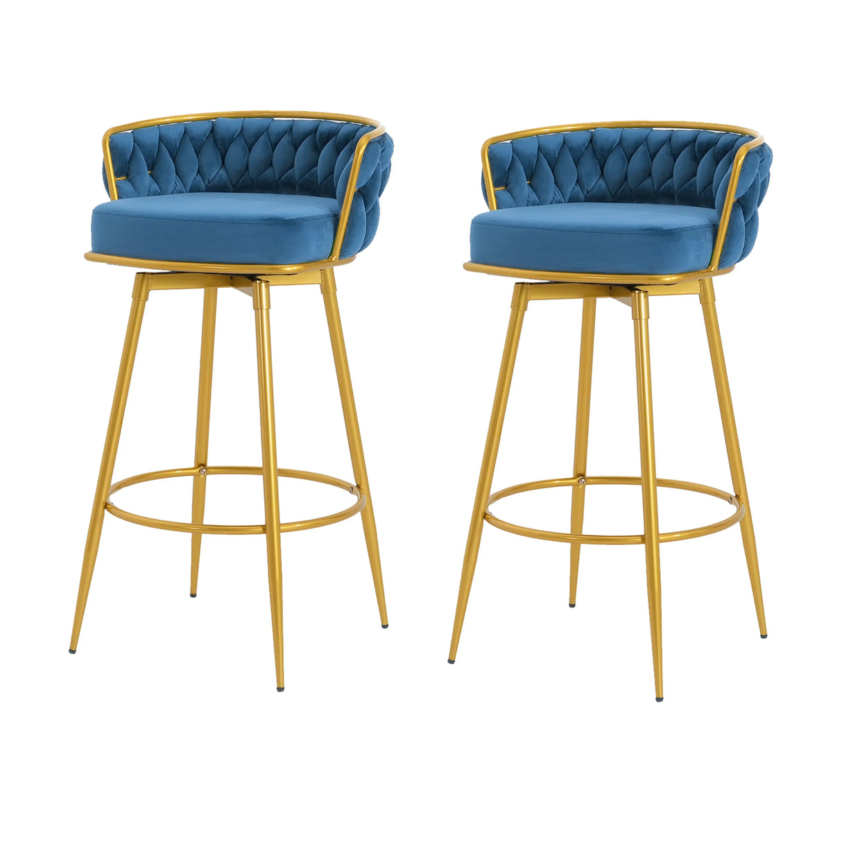 Counter Height Bar Stools Pair Tufted Gold Frame Blue - Furniture Home Direct