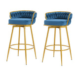 Counter Height Bar Stools Pair Tufted Gold Frame Blue - Furniture Home Direct