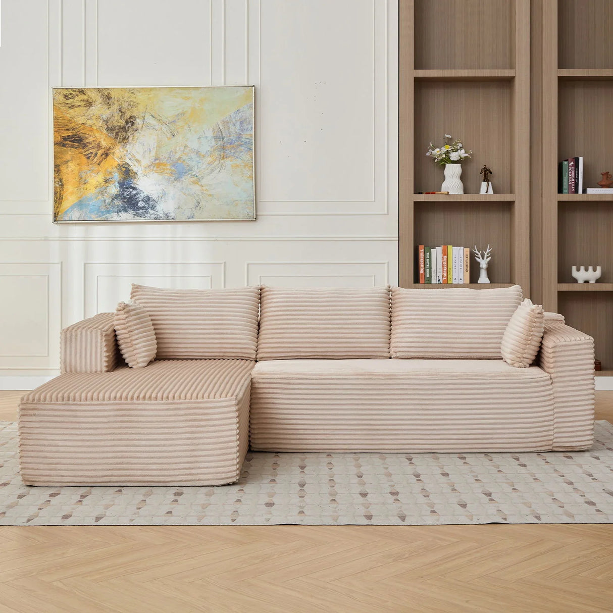Compression Sectional Couch With Comfy Chaise, Boneless L Shape Sofa With Deep Seat - Furniture Home Direct