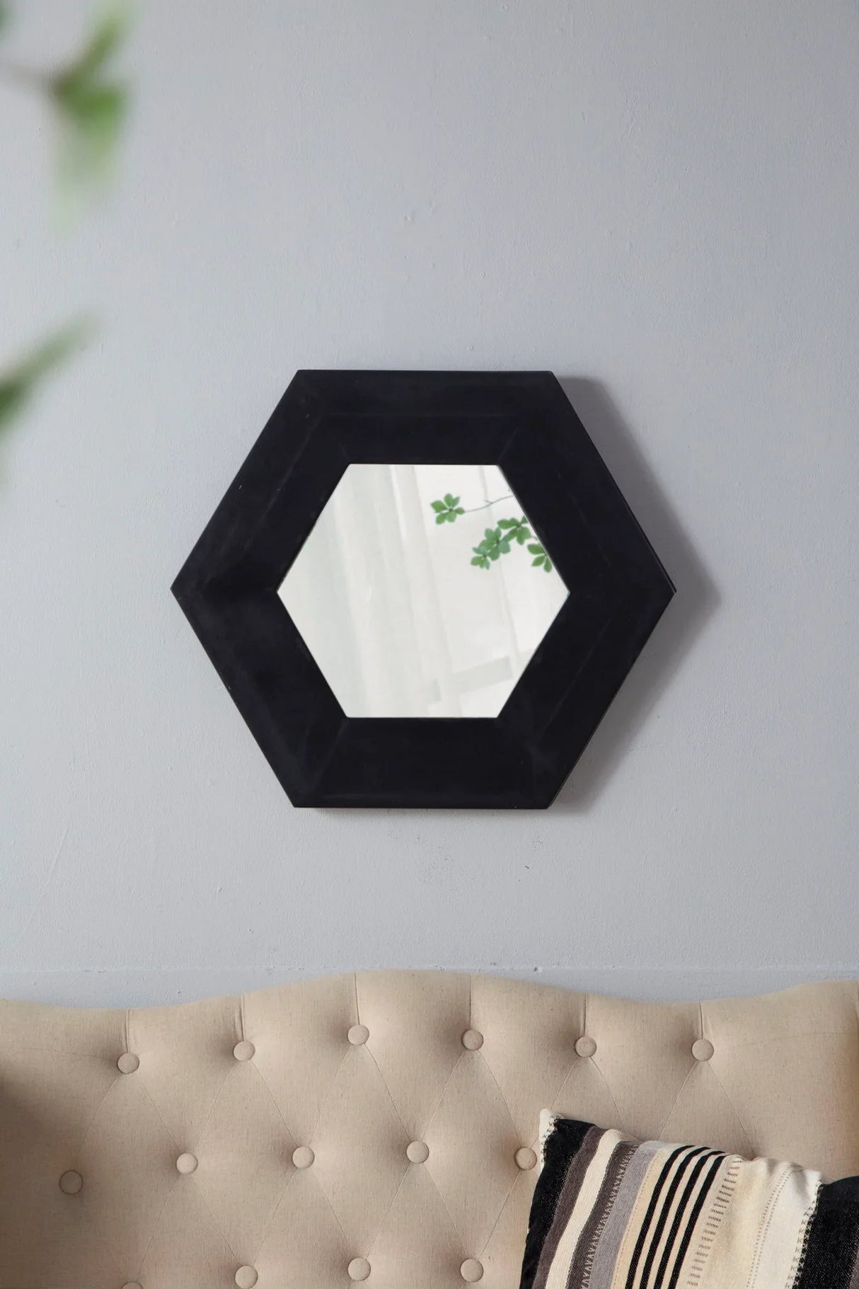 Hexagon Mirror With Natural Wood Frame, Wall Decor For Living Room Bathroom Hallway - Furniture Home Direct