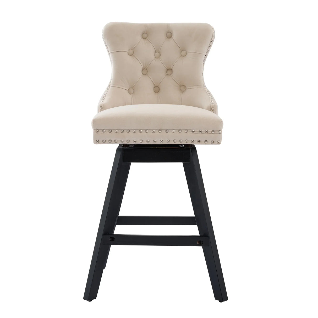 Bar Stools Counter Height Velvet Upholstered Set of 2 Beige - Furniture Home Direct