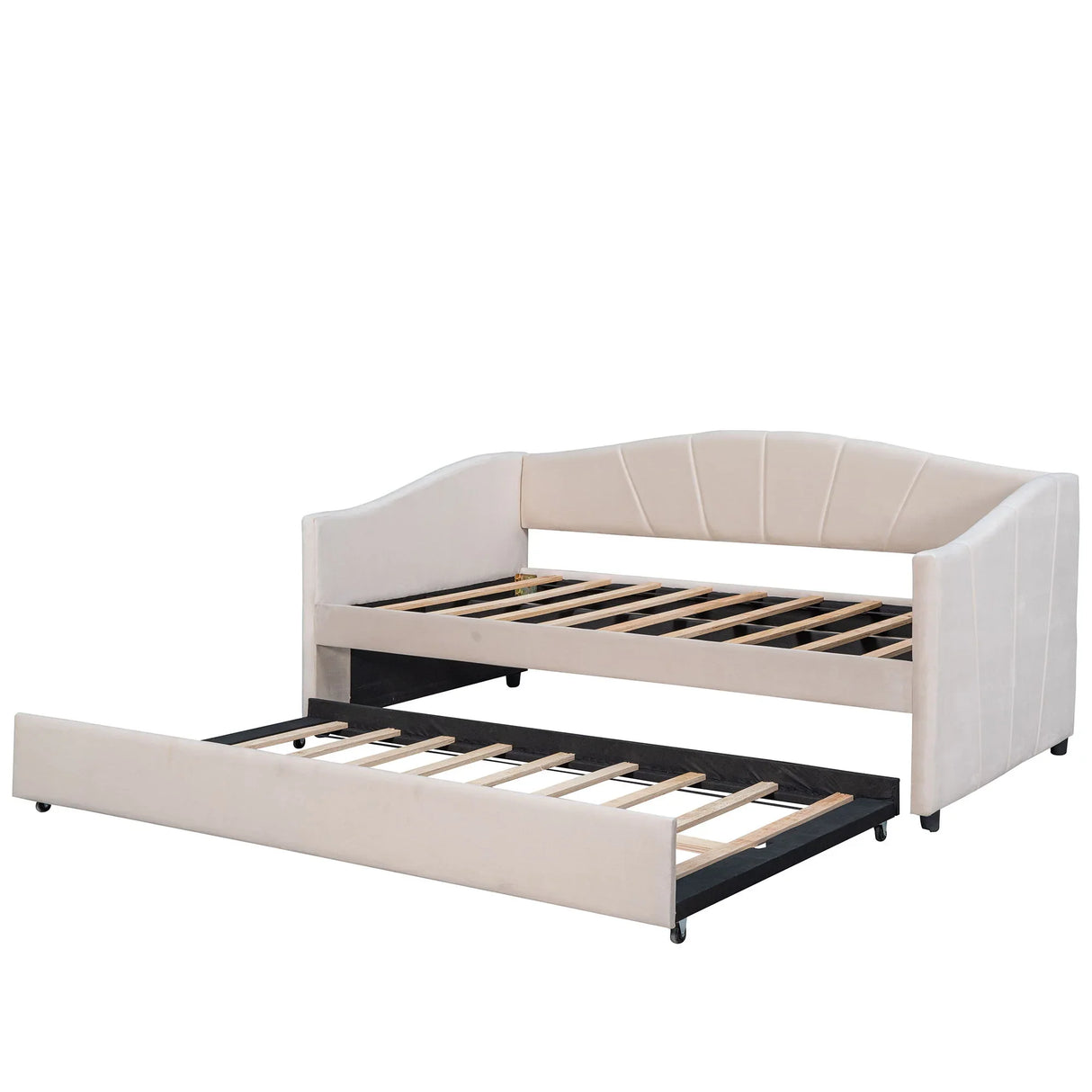Upholstered Daybed Sofa Bed With Trundle Bed And Wood Slat - Furniture Home Direct