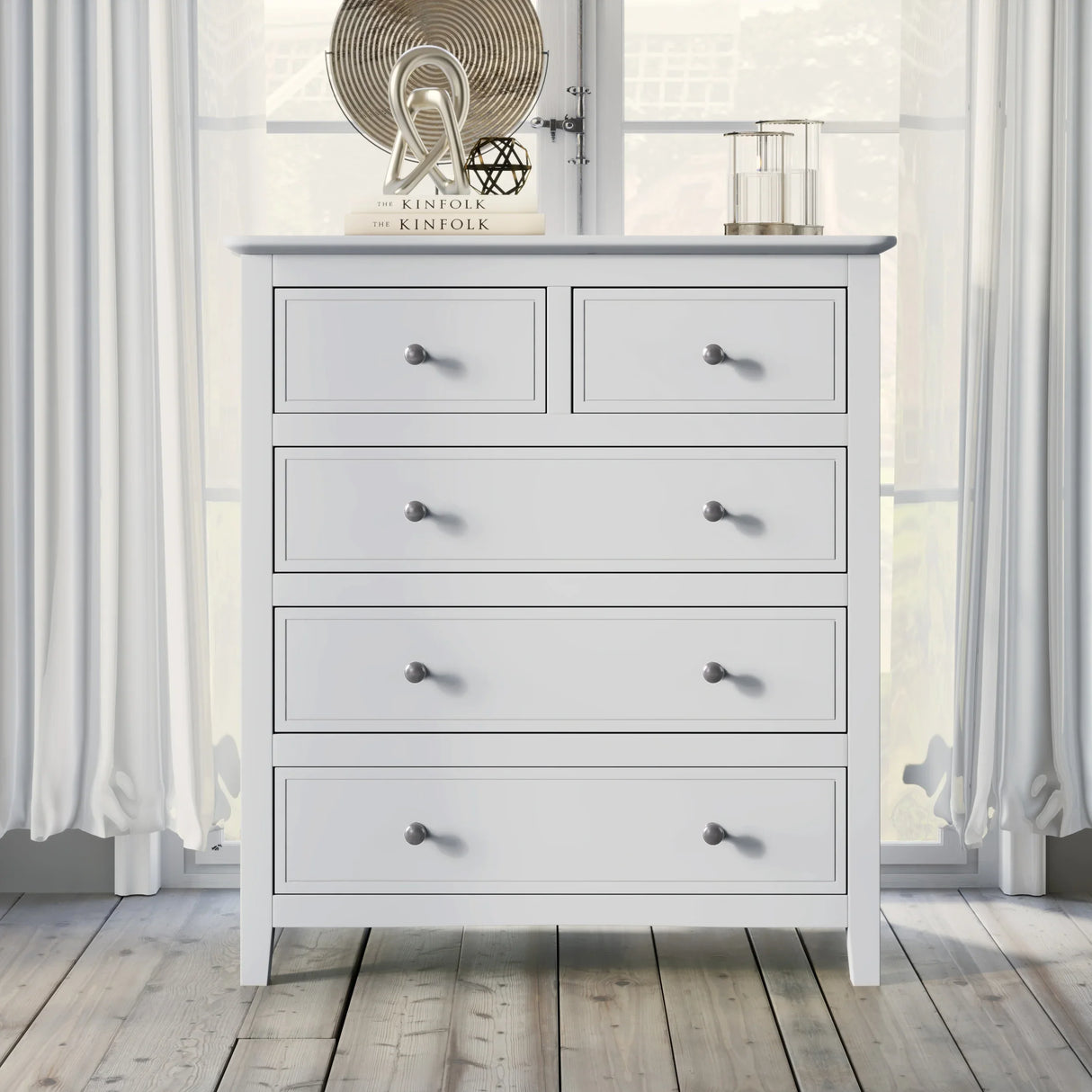 White Solid Wood 5 Piece Queen Bedroom Set(bed, 2 nightstands,chest,dresser) - Furniture Home Direct